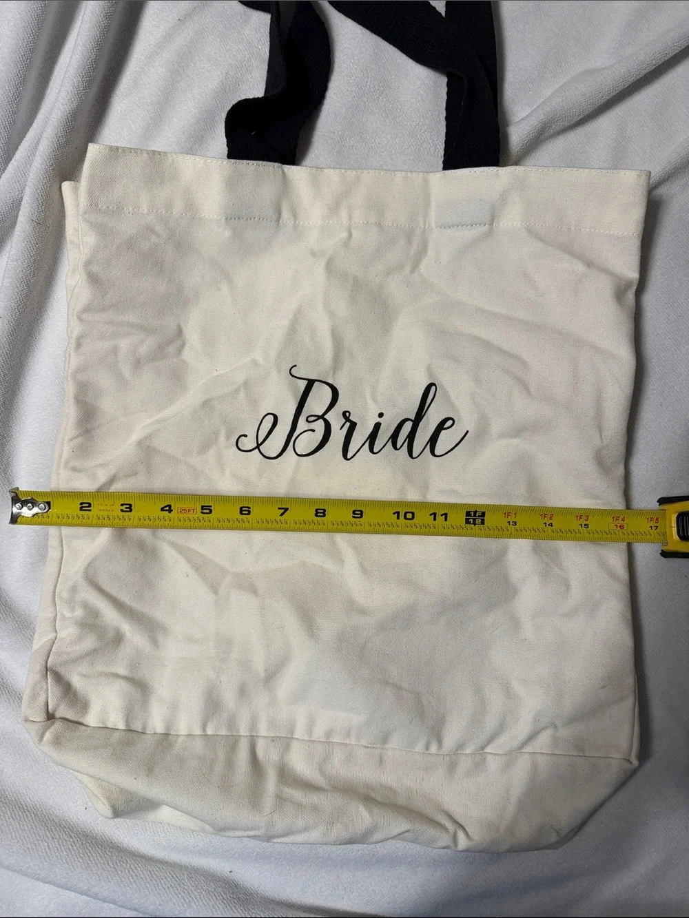 Bride Canvas Tote Bag in Cream with Black Handles